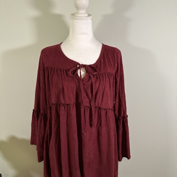 B. Original By Shoe Fly Boho Hippie Tiered Dress Burgandy Medium - Picture 3 of 8